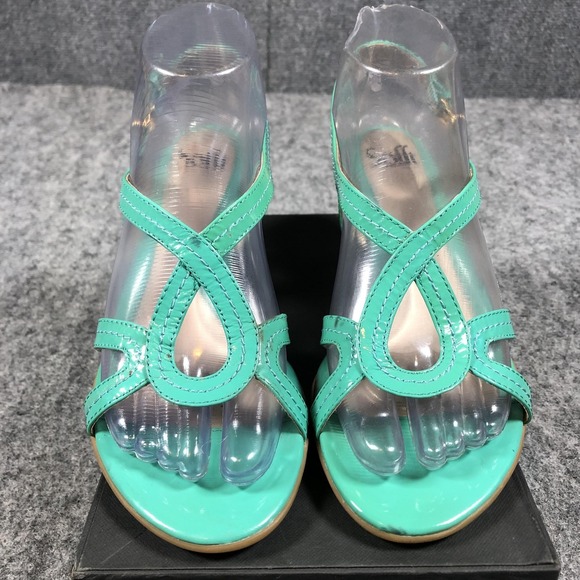 Sofft Sandals Womens Size 7 M Green Patent Leather Wedge Slingback Comfort Shoes - Picture 4 of 16